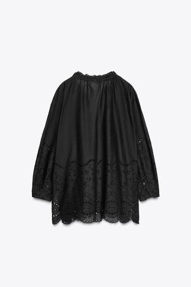 ZW COLLECTION EMBROIDERED BLOUSE - Black by Zara - Image 6
