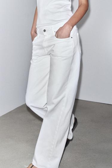 JEANS ZW COLLECTION WIDE LEG بخصر منخفض - أبيض by Zara