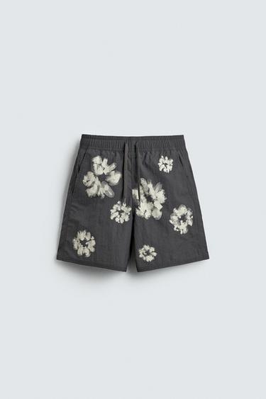 LONG FLORAL PRINT SWIMMING TRUNKS - Grey by Zara