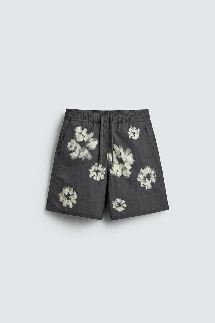 ZARA LONG FLORAL PRINT SWIMMING TRUNKS