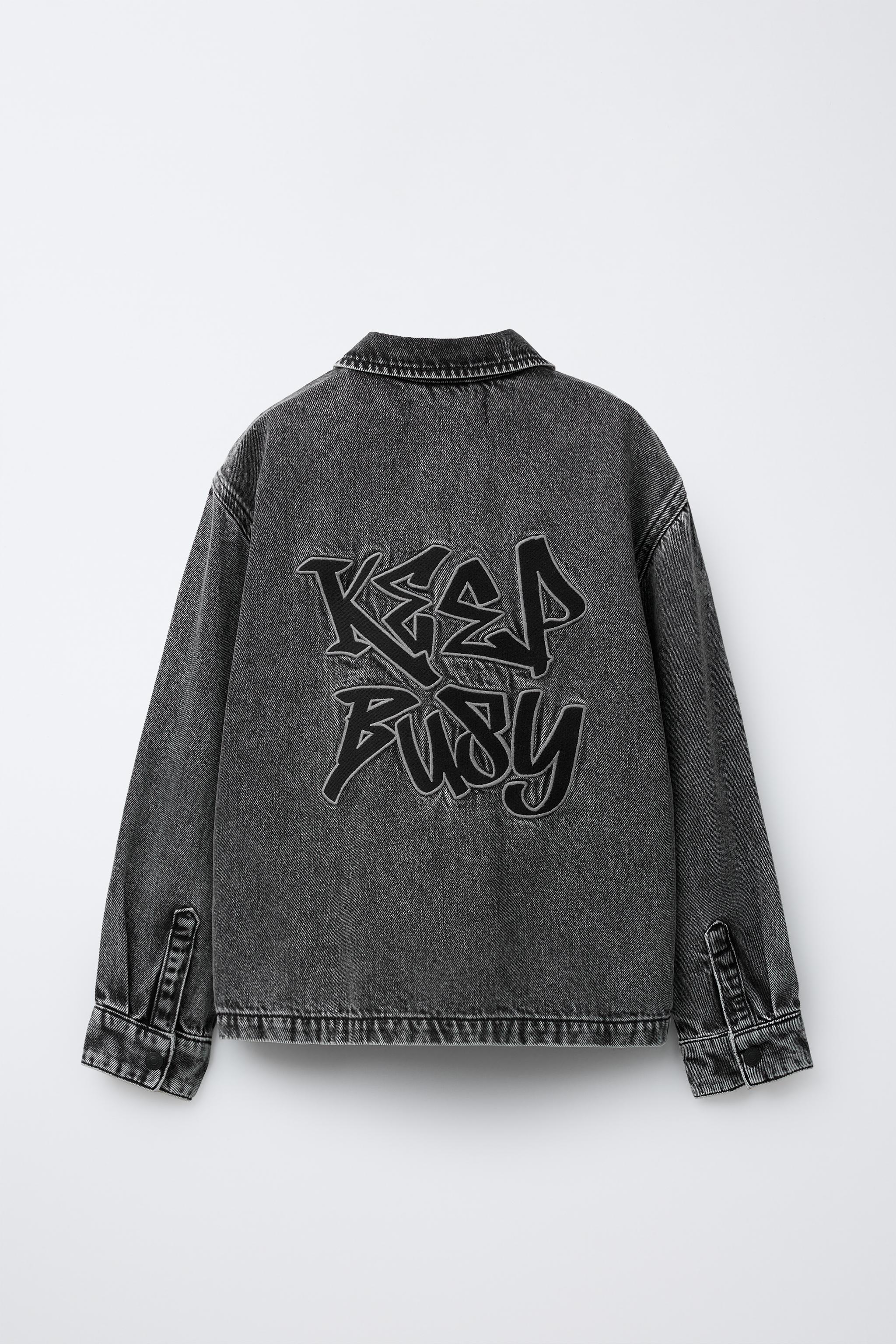 EMBROIDERED DENIM OVERSHIRT - Black | ZARA United States