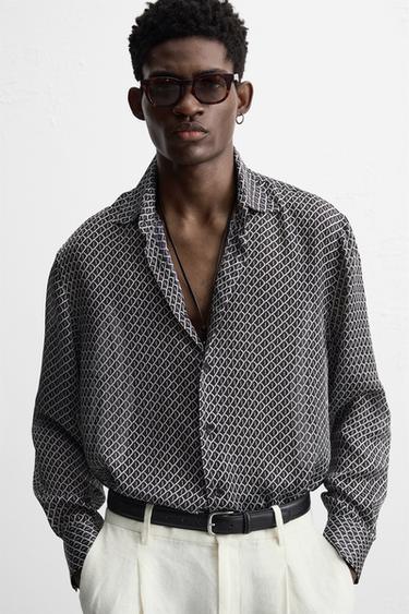 Zara GEOMETRIC PRINT SHIRT - Black