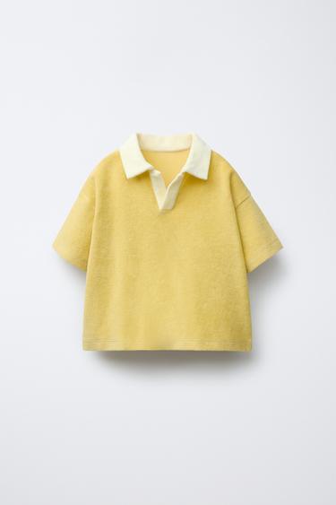Zara CONTRAST COLLAR TERRY POLO SHIRT - Yellow