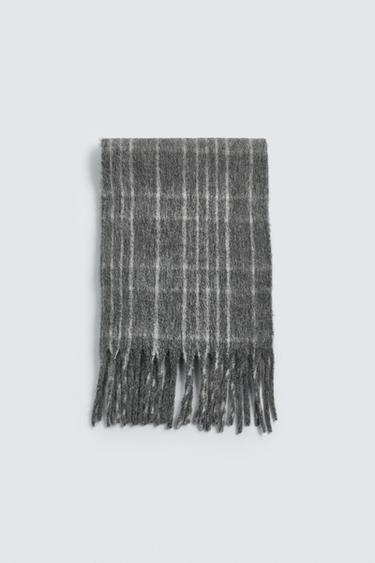 BRUSHED CHECK SCARF - Grey by Zara