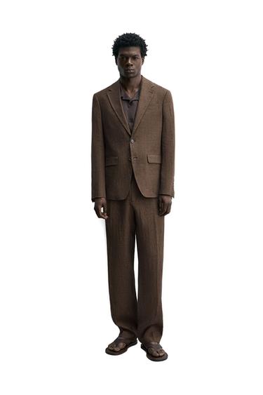 REGULAR FIT 100% LINEN SUIT TROUSERS - Dark brown by Zara