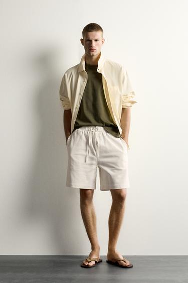 Zara CONTRAST WAIST JOGGER SHORTS - White