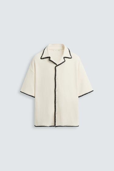 Zara CONTRAST TRIM SHIRT - Oyster-white