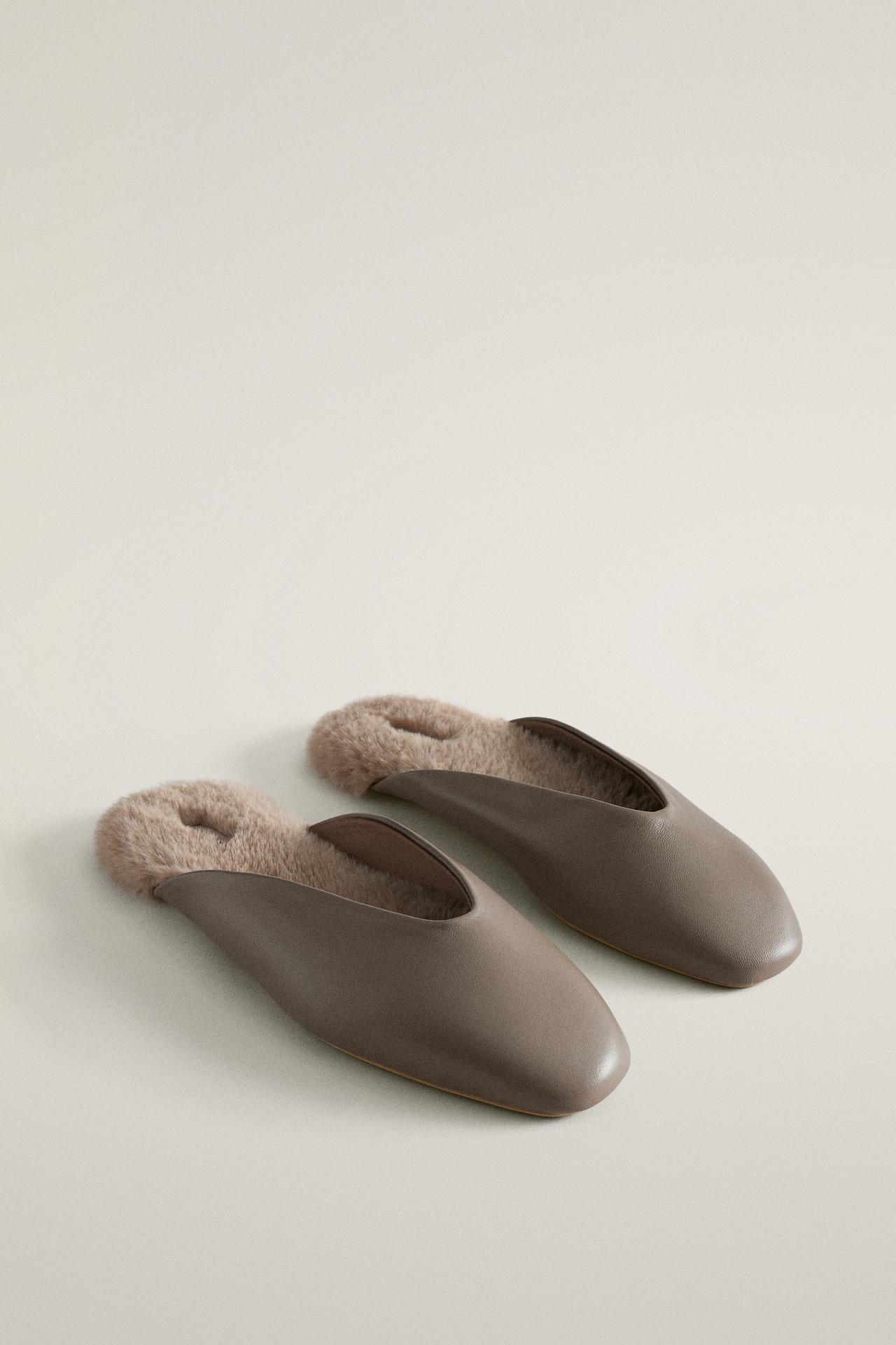 WARM LEATHER MULES — Taupe Grey