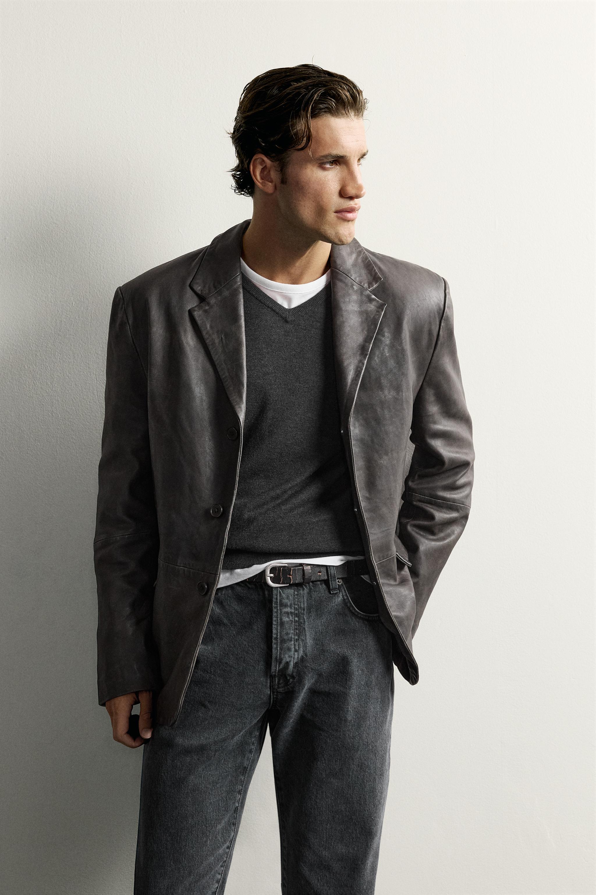REGULAR FIT LEATHER BLAZER