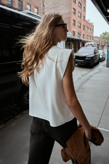 SLEEVELESS TOP WITH DEFINED SHOULDERS - Oyster-white by Zara - Image 2