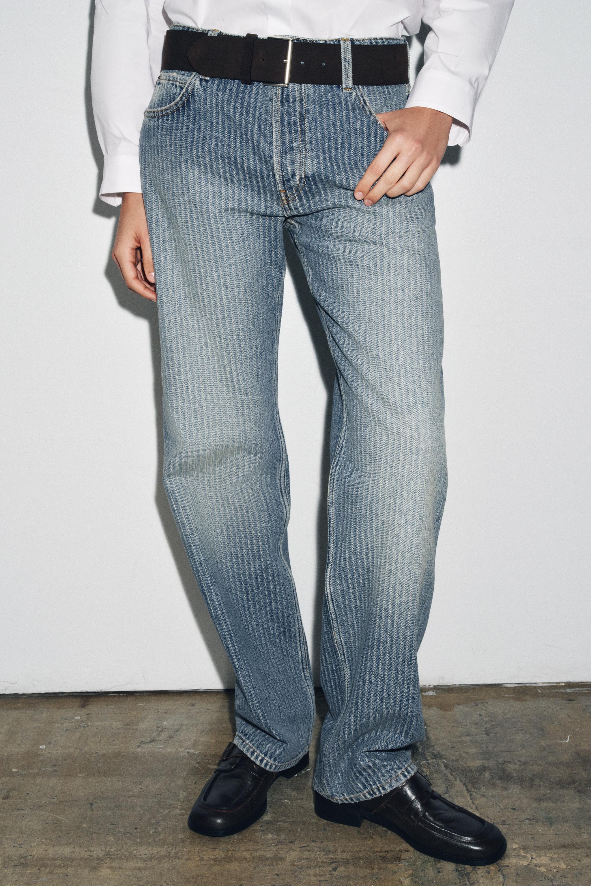 ZW COLLECTION MID-RISE STRAIGHT LEG STRIPE JEANS - Blue