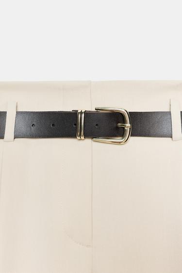 PANTALON DROIT À PINCES AVEC CEINTURE - Blanc ivoire de Zara - Image 8