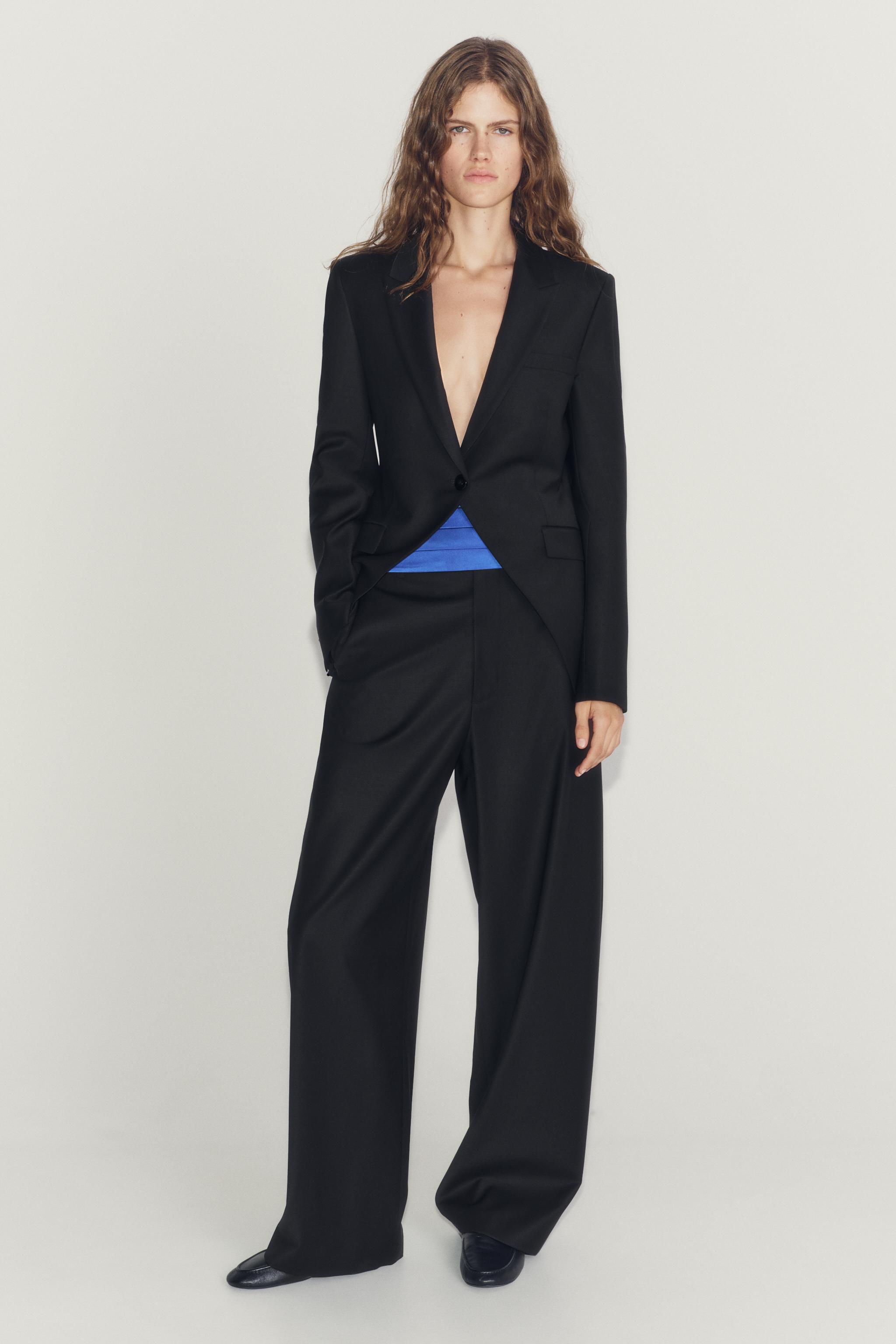 ZW COLLECTION WOOL BLEND ASYMMETRIC BLAZER — Black