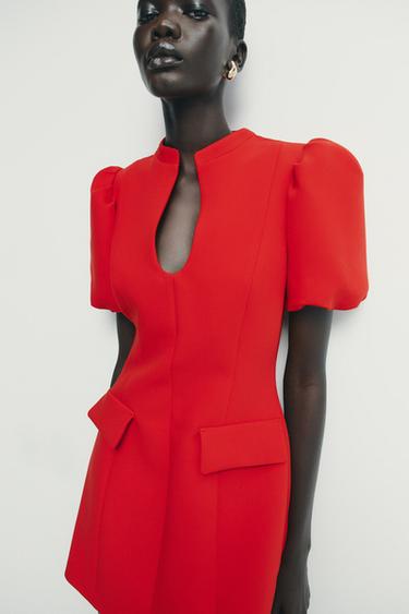 VESTIDO CURTO COM MANGA ABALONADA - Vermelho da Zara