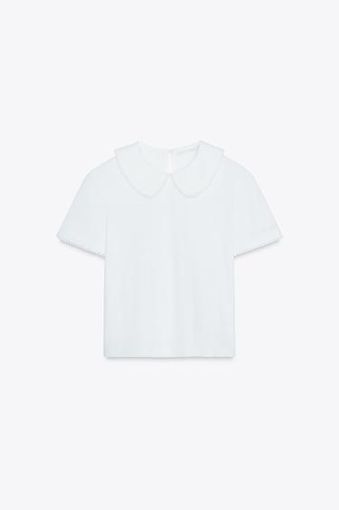 PETER PAN COLLAR T-SHIRT - White by Zara - Image 6