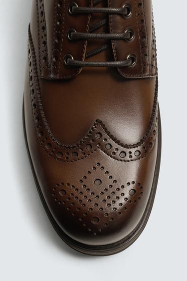 LEATHER BROGUES - Brown by Zara - Image 5