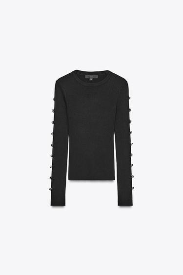 Zara RIBBED KNIT TOP - Black