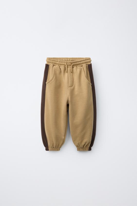 COLOUR BLOCK FLEECE JOGGERS - camel by Zara - Image 0