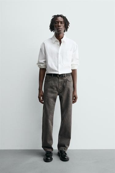 WASHED STRAIGHT FIT JEANS - Brown by Zara - Image 0
