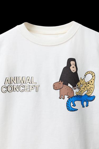 Zara ANIMAL PRINT T-SHIRT - Oyster-white