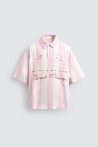 PRINTED GRAPHIC BOXY FIT POLO SHIRT - Pink by Zara