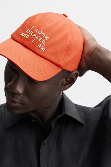 CAP WITH EMBROIDERED SLOGAN - Orange by Zara - Image 3