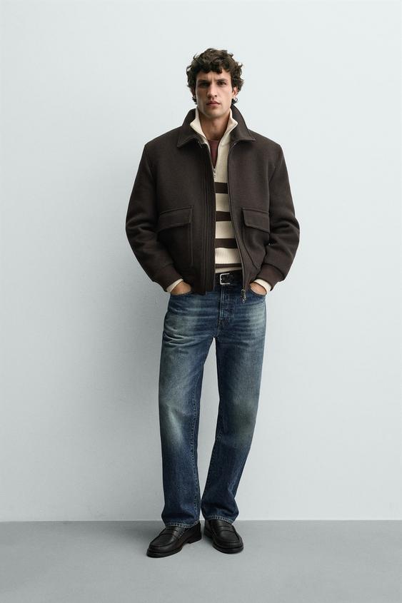 WOOL BLEND JACKET WITH COMBINATION COLLAR