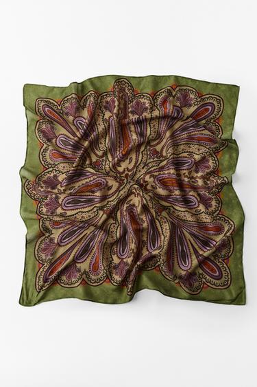 PAISLEY PRINT VISCOSE AND SILK SCARF — Green 1