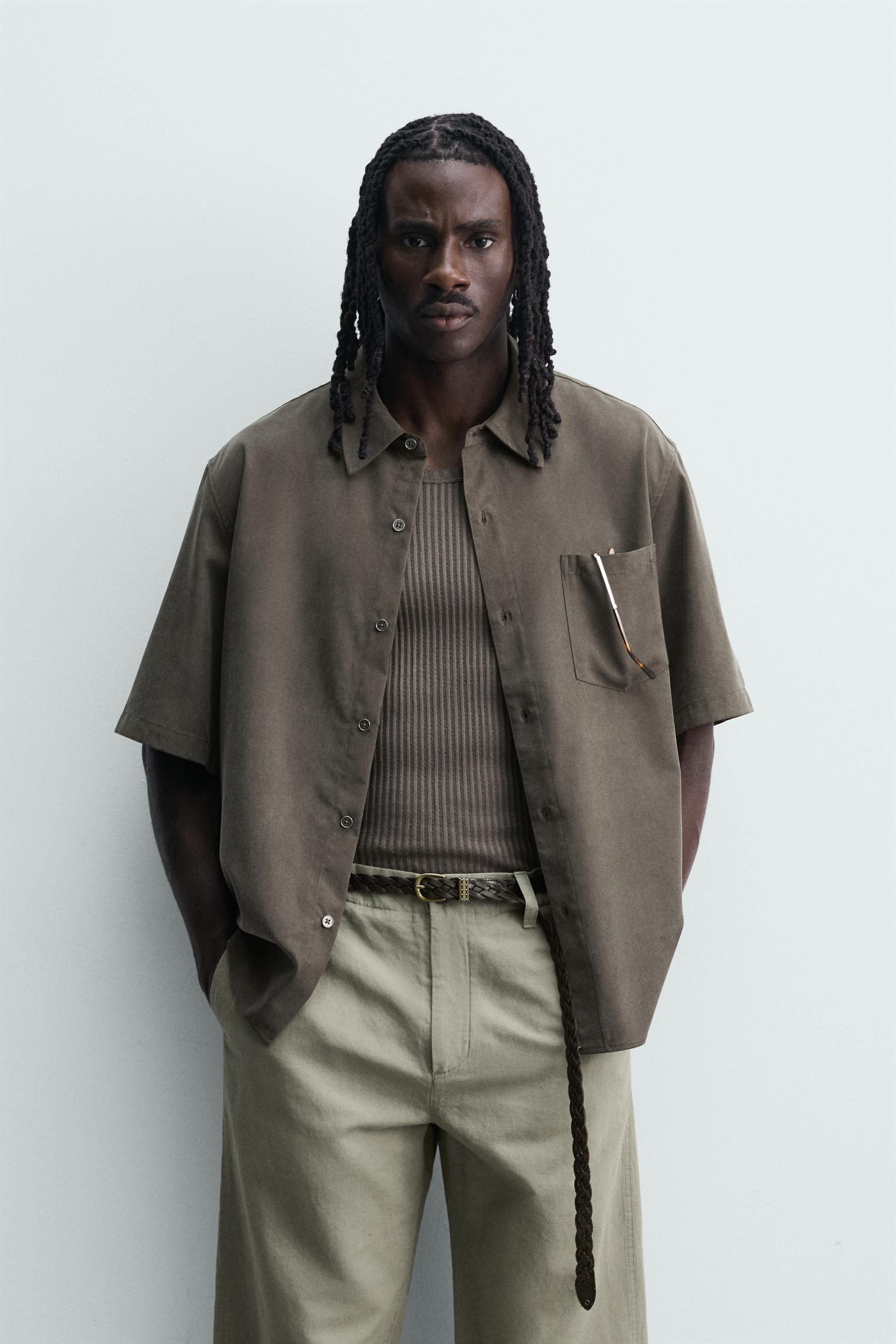 RELAXED FIT FLOWY SHIRT — Mink brown