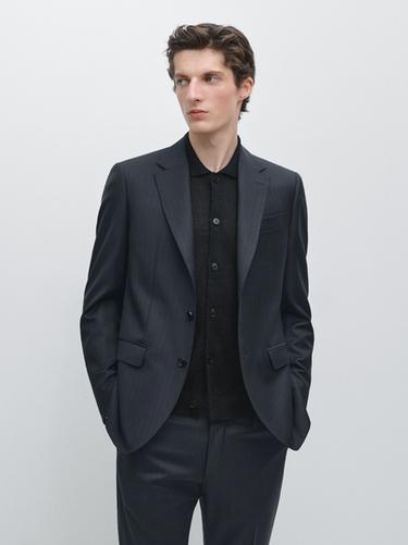 Veste de costume à rayures 100% laine froide - Bleu marine de Zara