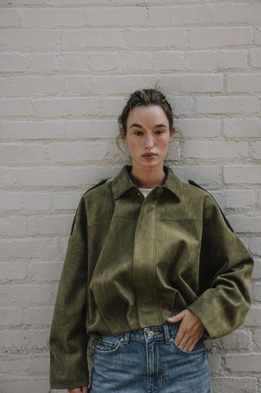 SUEDE EFFECT BOMBER JACKET - mid khaki by Zara