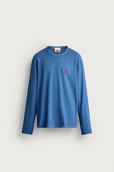 CAMISETA BÁSICA DE MANGA AMPLA COM PATCH FRUIT OF THE LOOM™ - Azul da Zara
