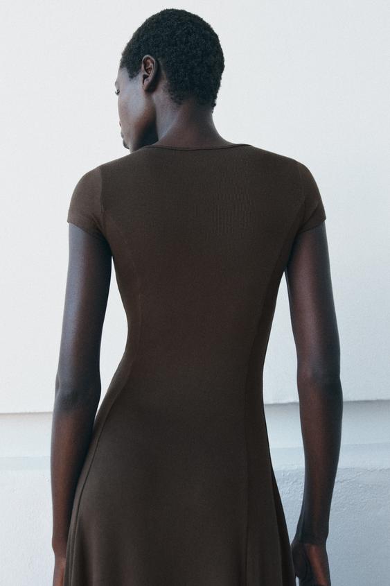 zara brown ribbed dress Zara CUT OUT RIBBED CHOCOLATE BROWN DRESS size S