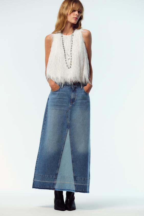 Z1975 COMBINED DENIM MIDI SKIRT Mid-blue ZARA United Kingdom