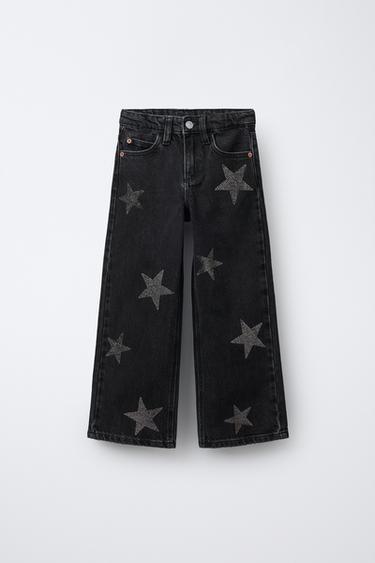 JEANS WIDE LEG ESTRELLAS BRILLOS  - Negro de Zara - Imagen 0