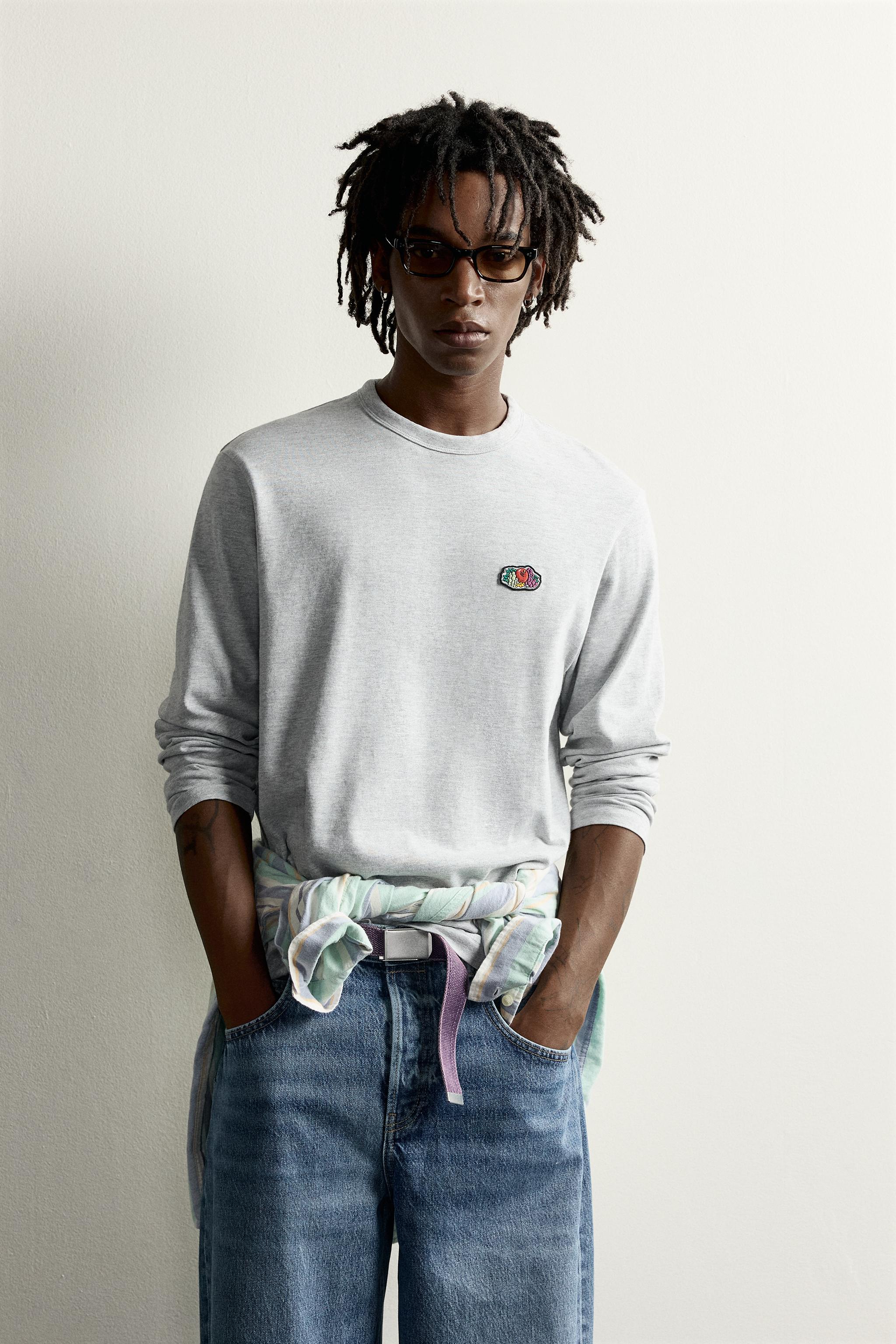 Zara FRUIT OF THE LOOM™ YAMALI UZUN KOLLU T-SHIRT görsel 2