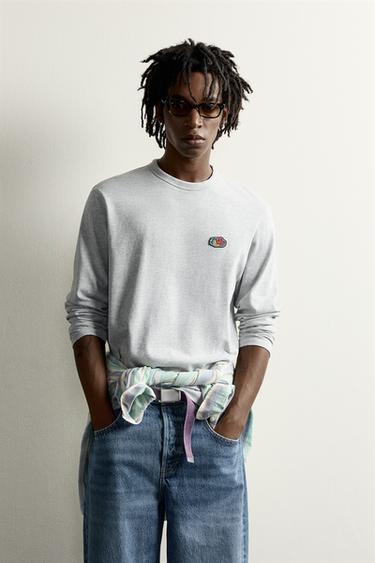 FRUIT OF THE LOOM™ PATCH LONG SLEEVE T-SHIRT — Gray marl 2