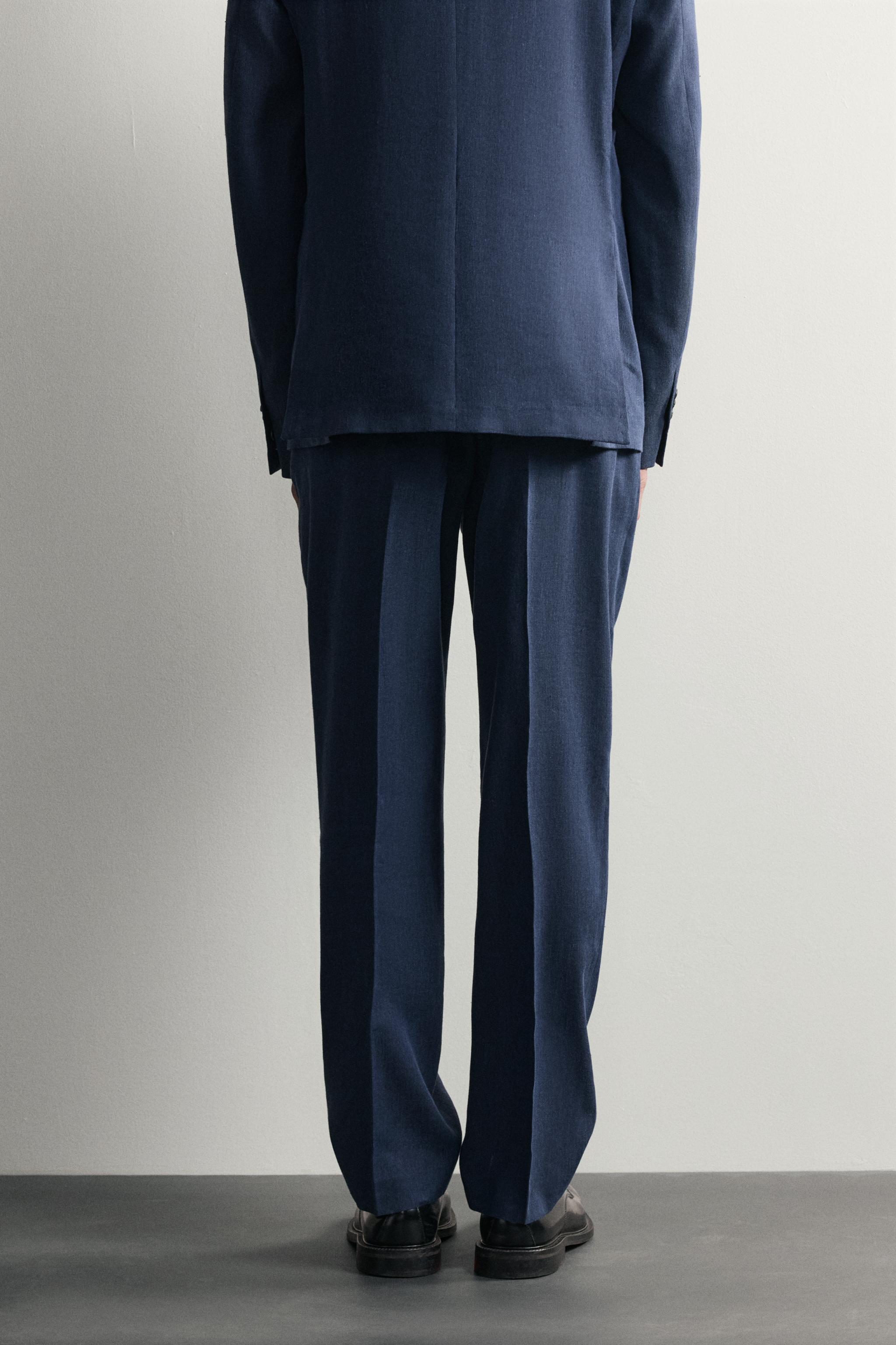 Zara KETEN VE YÜN KARIŞIMLI REGULAR FIT TAKIM PANTOLONU görsel 3