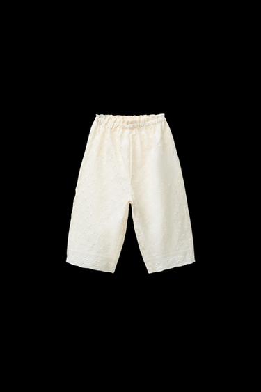 EMBROIDERED FLORAL STRAIGHT-LEG TROUSERS - Ecru by Zara