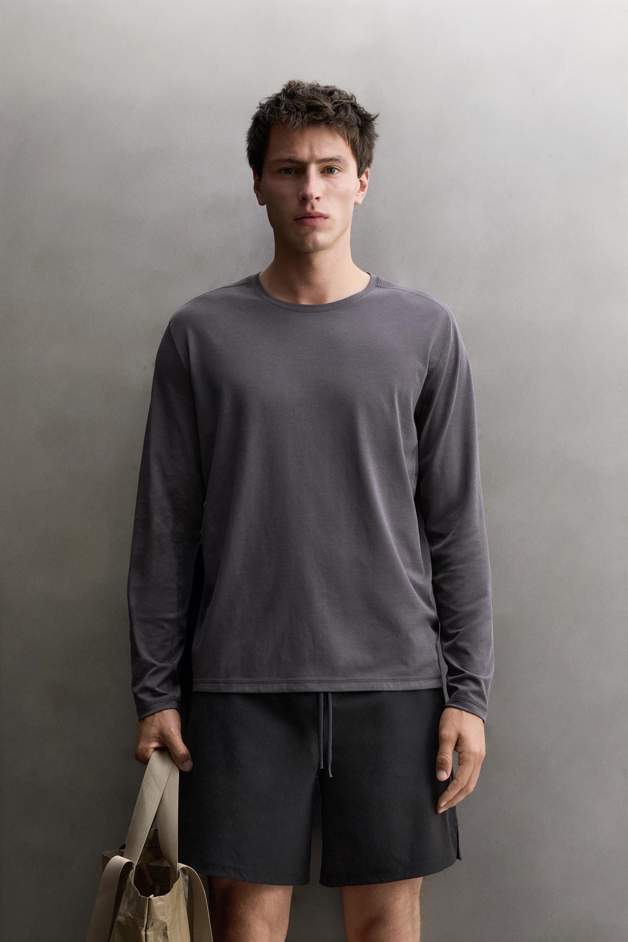 LONG SLEEVE TECHNICAL T-SHIRT — Blue / Gray