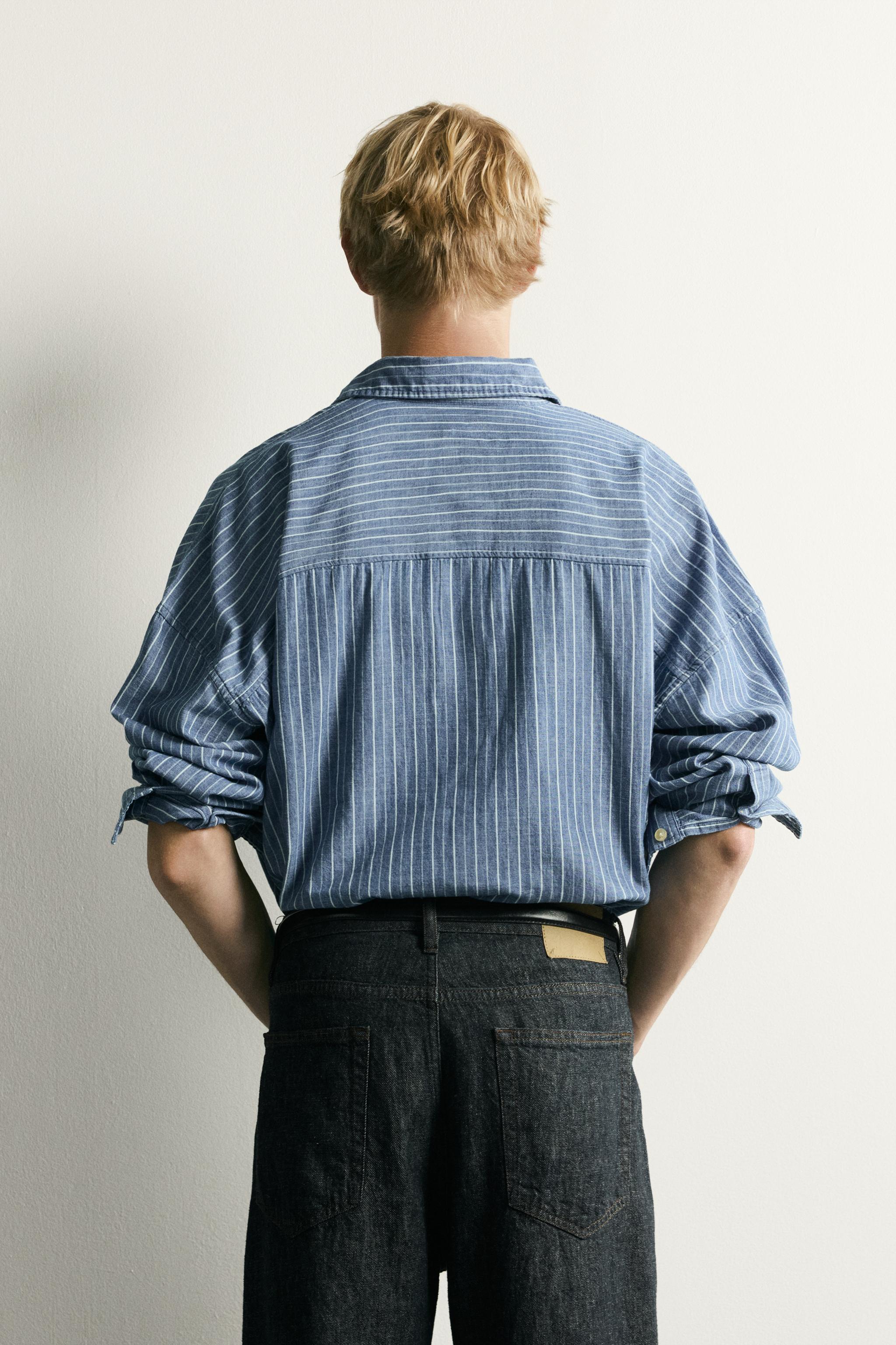 Мужские рубашки Zara LIGHTWEIGHT STRIPED DENIM POLO SHIRT — фото 3
