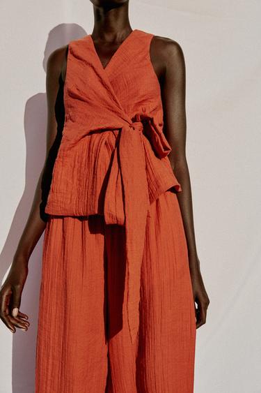 WAISTCOAT WITH TIE - Burnt orange by Zara - Image 3