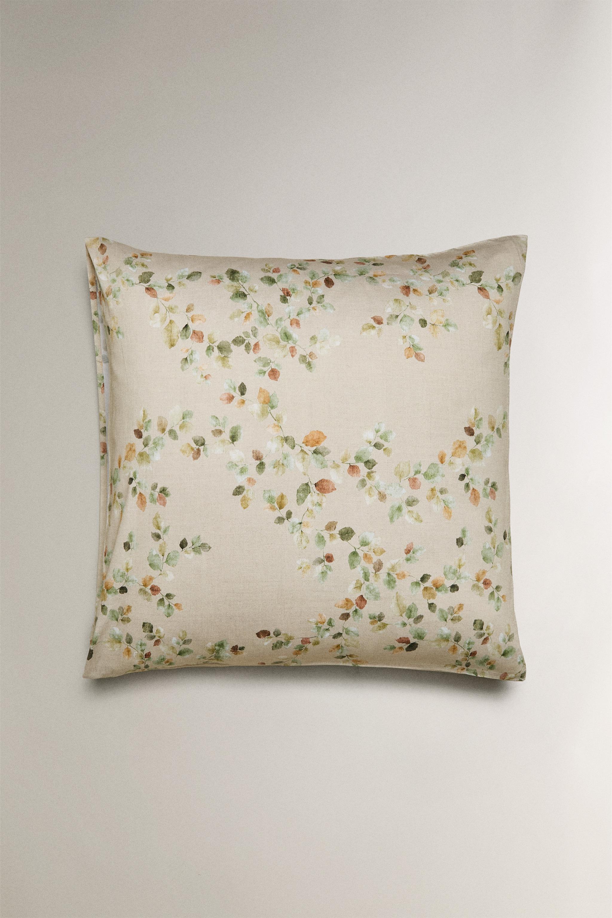 TAIE D’OREILLER SATIN IMPRIMÉ FEUILLES