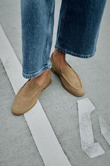 FLAT SPLIT SUEDE LOAFERS - Sand Brown by Zara