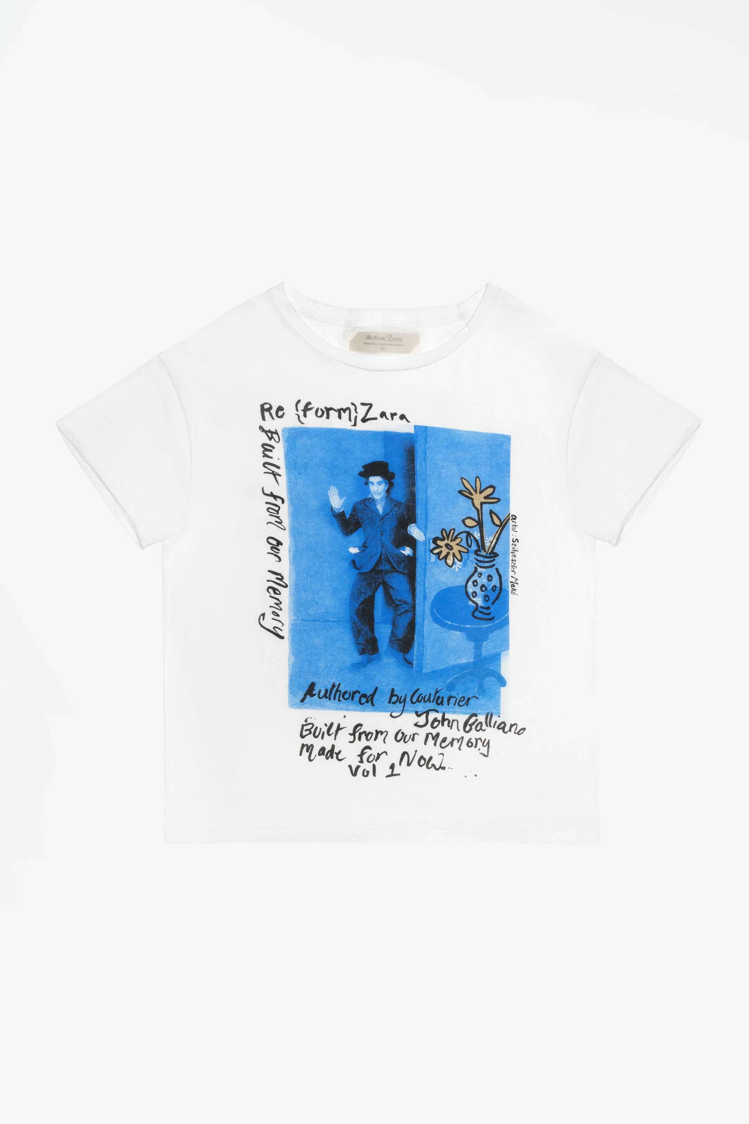 LIMITED EDITION クロップドフィットグラフィックTシャツ - 青色/白色