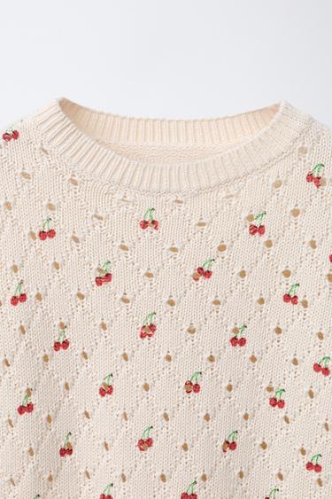PULL EN MAILLE À CERISES - Écru de Zara - Image 2