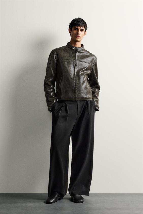 EMBOSSED LEATHER EFFECT JACKET - Dark green by Zara - Image 0