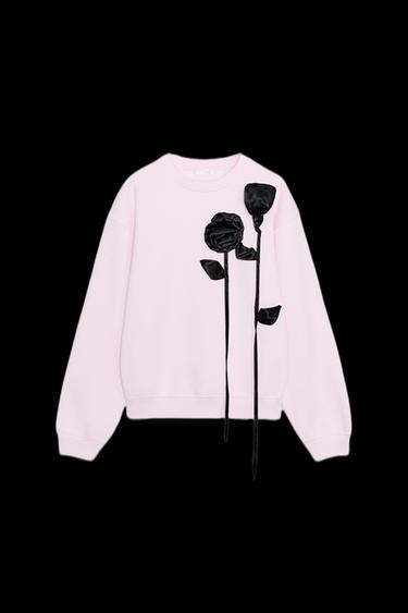 SWEATSHIRT MIT KONTRASTFARBIGER BLUME - Rosa von Zara - Bild 0