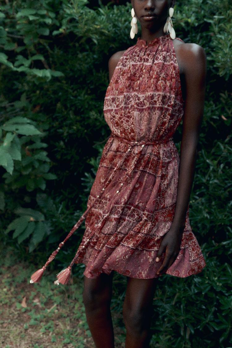 red print dress zara ZW COLLECTION FLORAL PRINT DRESS - Red / White