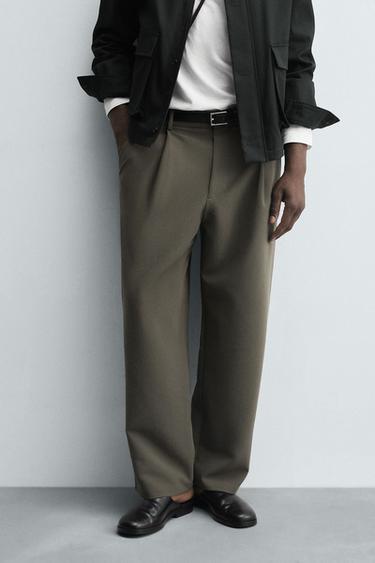 CALÇA RELAXED FIT PREGAS - Verde da Zara